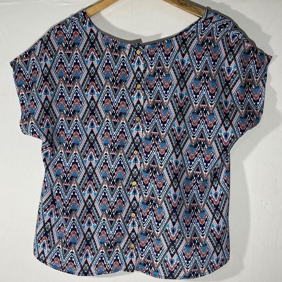 Wishful Park Blue and Orange Button Down Blouse - Picture 5 of 11